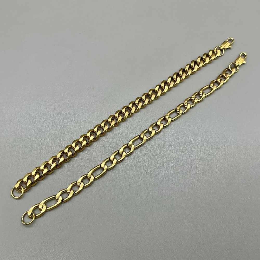 Chain Bracelet Set Women Gold Tone Figaro and Curb Link Classic Fashion Jewelry